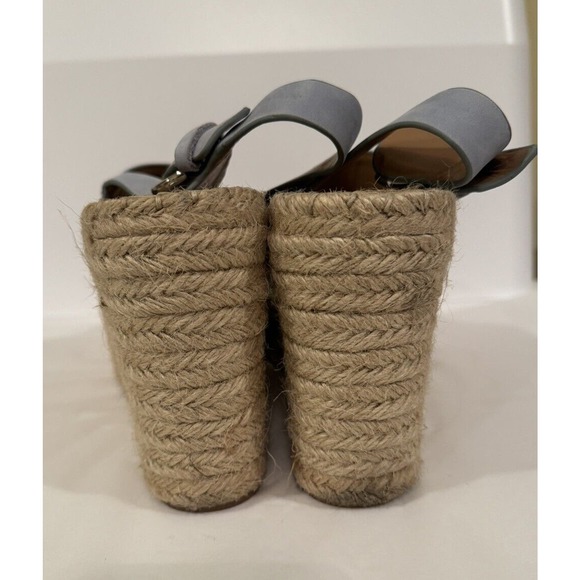 Marc Fisher Espadrilles Mandela Wedge Women’s 9.5 Ice Blue Leather Raffia Heel - Picture 9 of 10